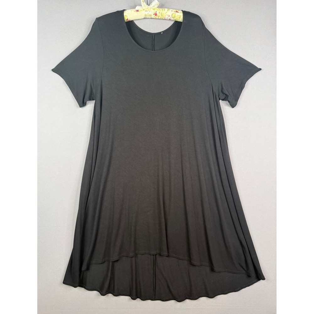 Chicos Tunic Dress Women 4 2X  Black High-Low‎ Short Sleeve Swing Jersey Flowy